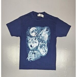 Fruit Of The Loom‎ Howling Wolf T-Shirt Mens Medium Vintage Blue Moon Nature NWT
